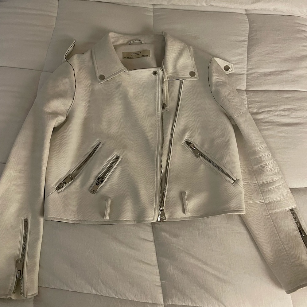 Zara White Leather Jacket
